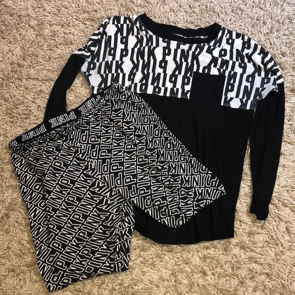 Pink Victoria’s Secret logo bundle long sleeve shirt and sweatpants lounge pants - Picture 1 of 12